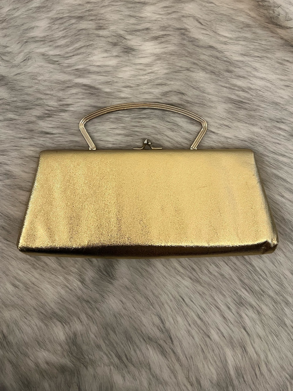 Vintage Harry Levine gold metallic evening clutch elegant formal old Hollywood